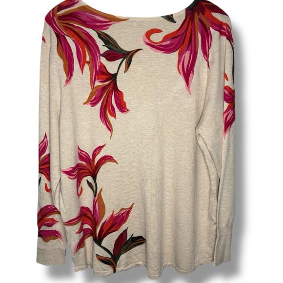Chico's Pullover Sweater NWT Size 3 (XL) Lily V-Neck Hawaiian Autumn Blossom - Picture 3 of 7